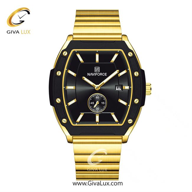 ساعت مچی اورجینال مردانه ناوی فورس|Naviforce|نوی فورس|نیوی فورس دو موتوره زیر ثانیه طلایی-مشکی | طلایی| مشکی| کد رفرنس NF8068 G/B